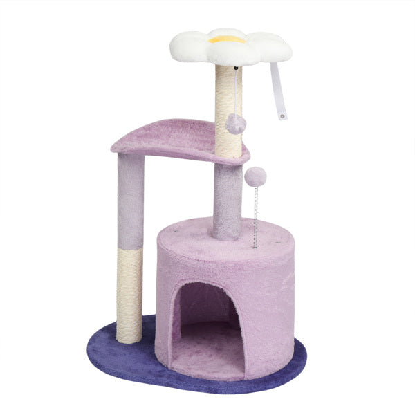 33in Cat Tree, Multi - level Cat Tower With Cat Scratching Post With Curved Perch, Cozy Cat Condo, Padded Top Bed For Kittens And Indoor Cats, Purple - 5 - CJ