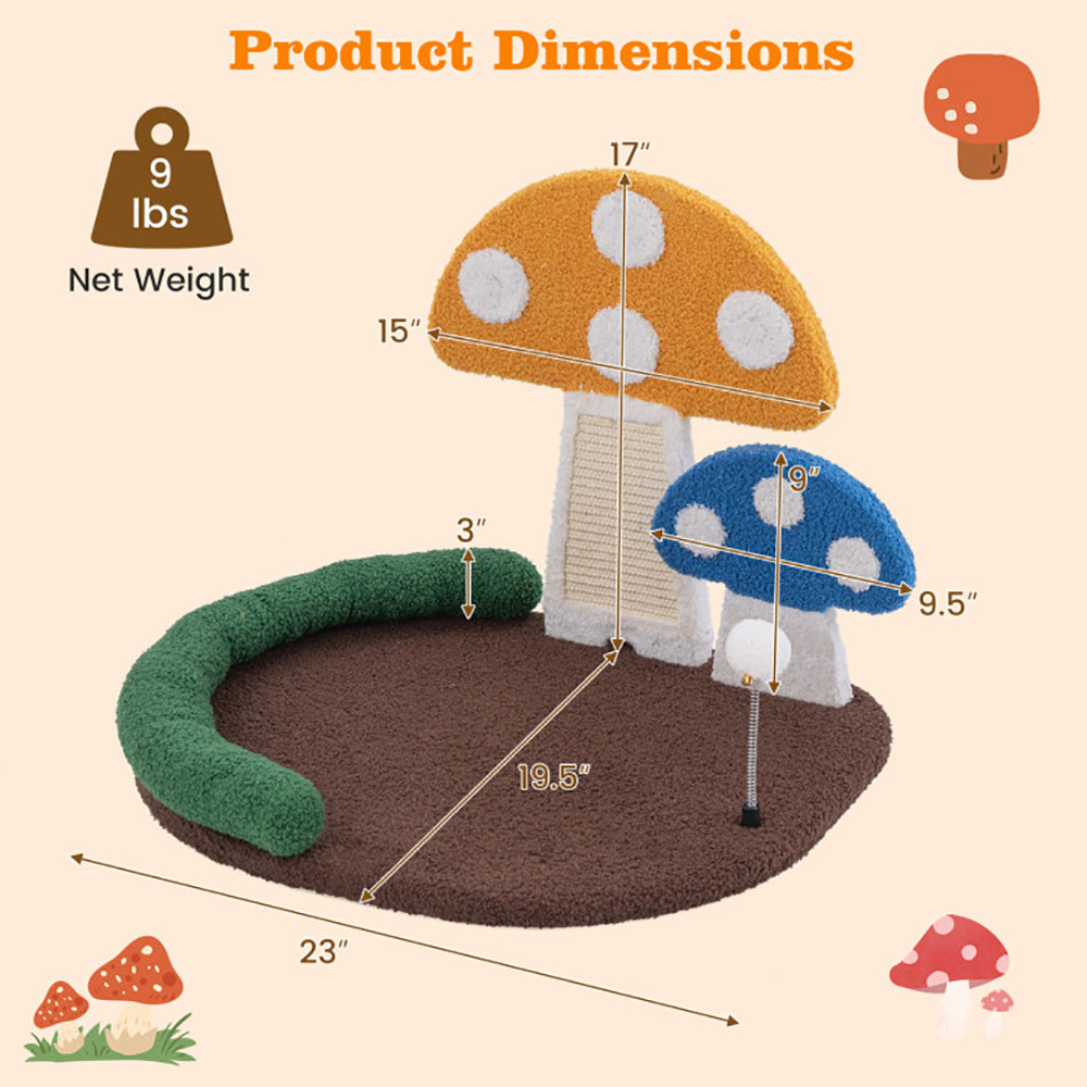 Mushroom Cat Bed Cat Claw Scratcher With Wide Bed And Sisal Scratch Panel - 5 - CJ