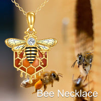 Sterling Silver Honeycomb Bee Pendant Necklace Jewelry for Women