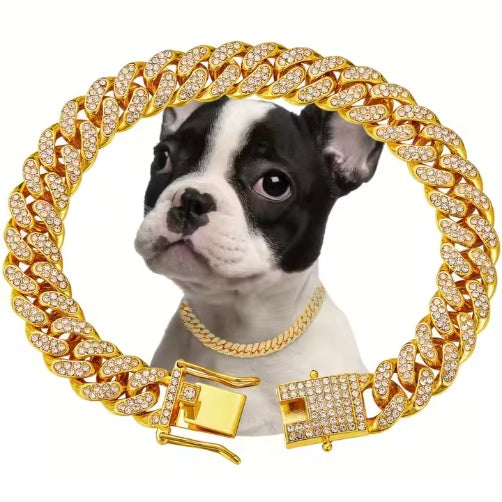 US LOCAL STOCK Hiphoppet Beautiful Hot Sale Luxury Alloy Dog Chain Sparkling Diamond Secure Metal Chain Choker For Dogs And Cats - 5 - CJ