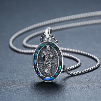 St Jude Necklace Sterling Silver Oval Medal San Judas Tadeo Pendant Necklace Medallion Protection Necklace Catholic Jewelry Gift for Men - 5 - cjdropshipping