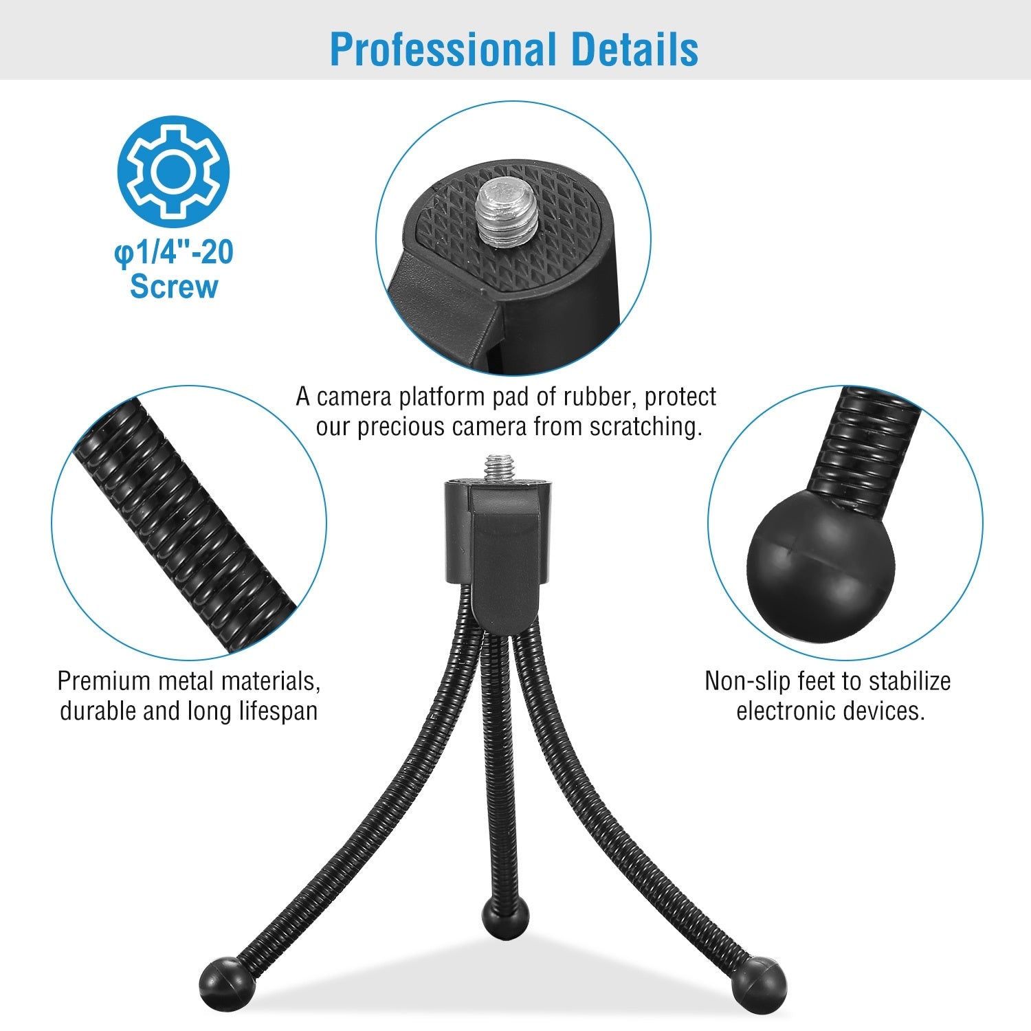 Tripod Stand For Camera Mini Projector Flexible Tripod Holder Heavy Duty Camera Tabletop Mount With Anti-slip Feet For Photograph Recording