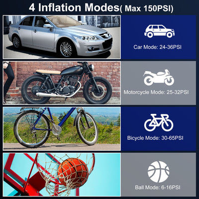 1Pc 140W 150PSI 21V Battery Powered Tire Inflator Cordless Air Inflator Digital Air Compressor With LED Light For Cars Motorcycles Bicycles Balls - 5 - cjdropshipping