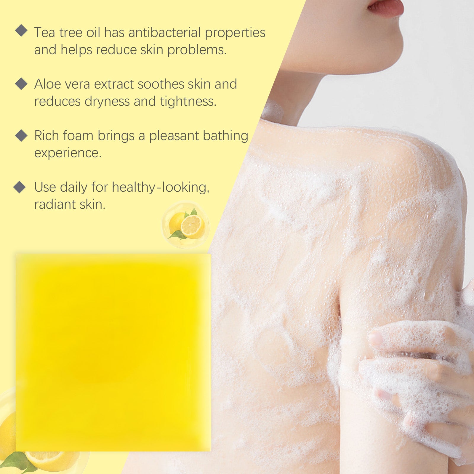 OceAura Lemon Herbal Vitamin C Soap Cleanser Body Skin Bath Mild Clean Refreshing Oil Control Skincare Soap - 5 - CJ