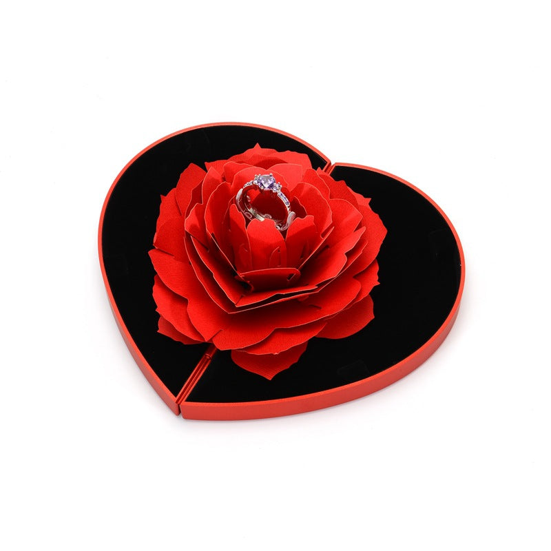 3D Love Box Heart - shaped Rose Flower Rotating Ring Box Valentines Day Gift - 4 - CJ