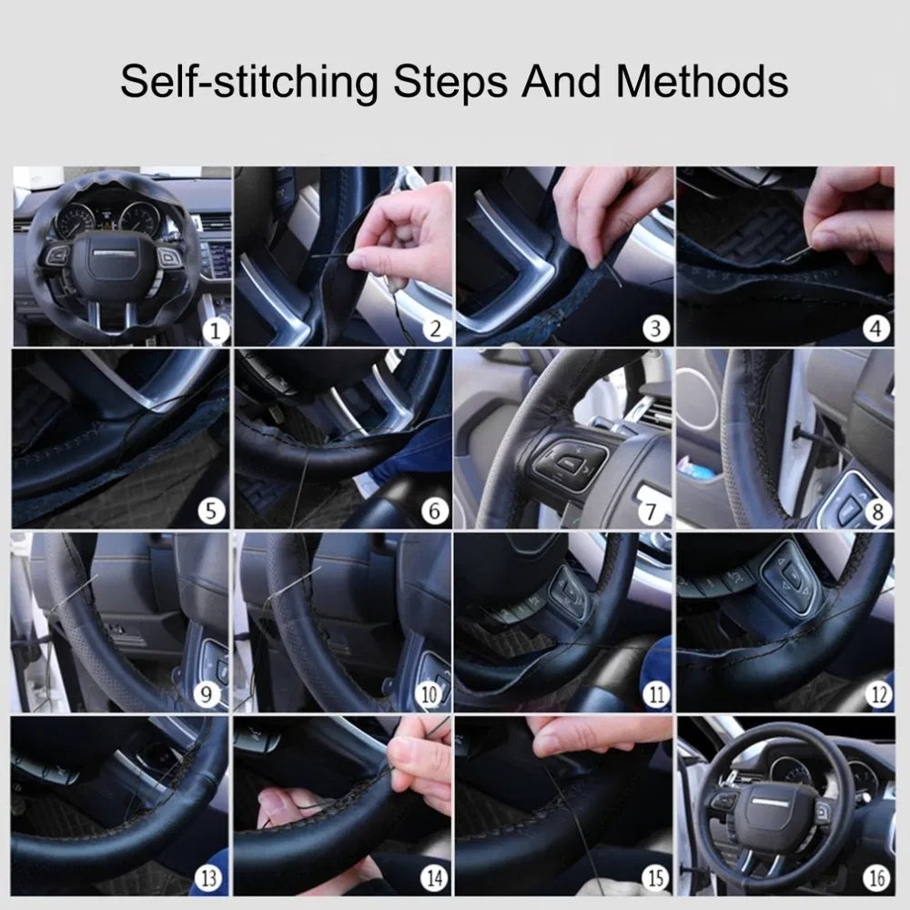 Genuine Leather DIY Car Steering Wheel Cover Anti - slip For Cm Black US - 5 - CJ