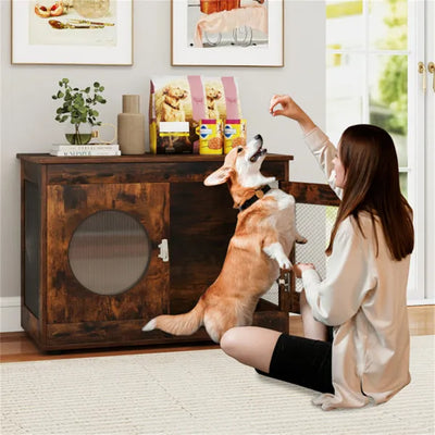 2 - in - 1 Dog Crate End Table - Rustic Brown, 88lbs Capacity, Farmhouse Style, 32.5"x18.5"x23.5" - 5 - CJ