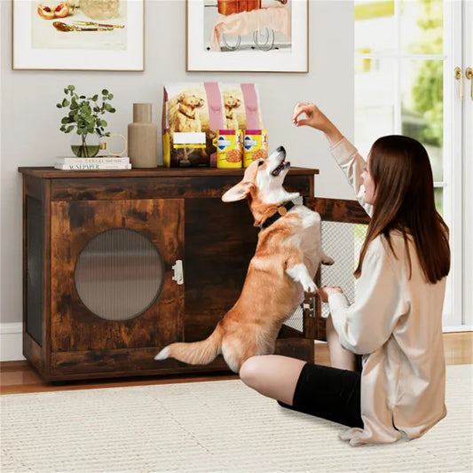2 - in - 1 Dog Crate End Table - Rustic Brown, 88lbs Capacity, Farmhouse Style, 32.5"x18.5"x23.5" - 5 - CJ