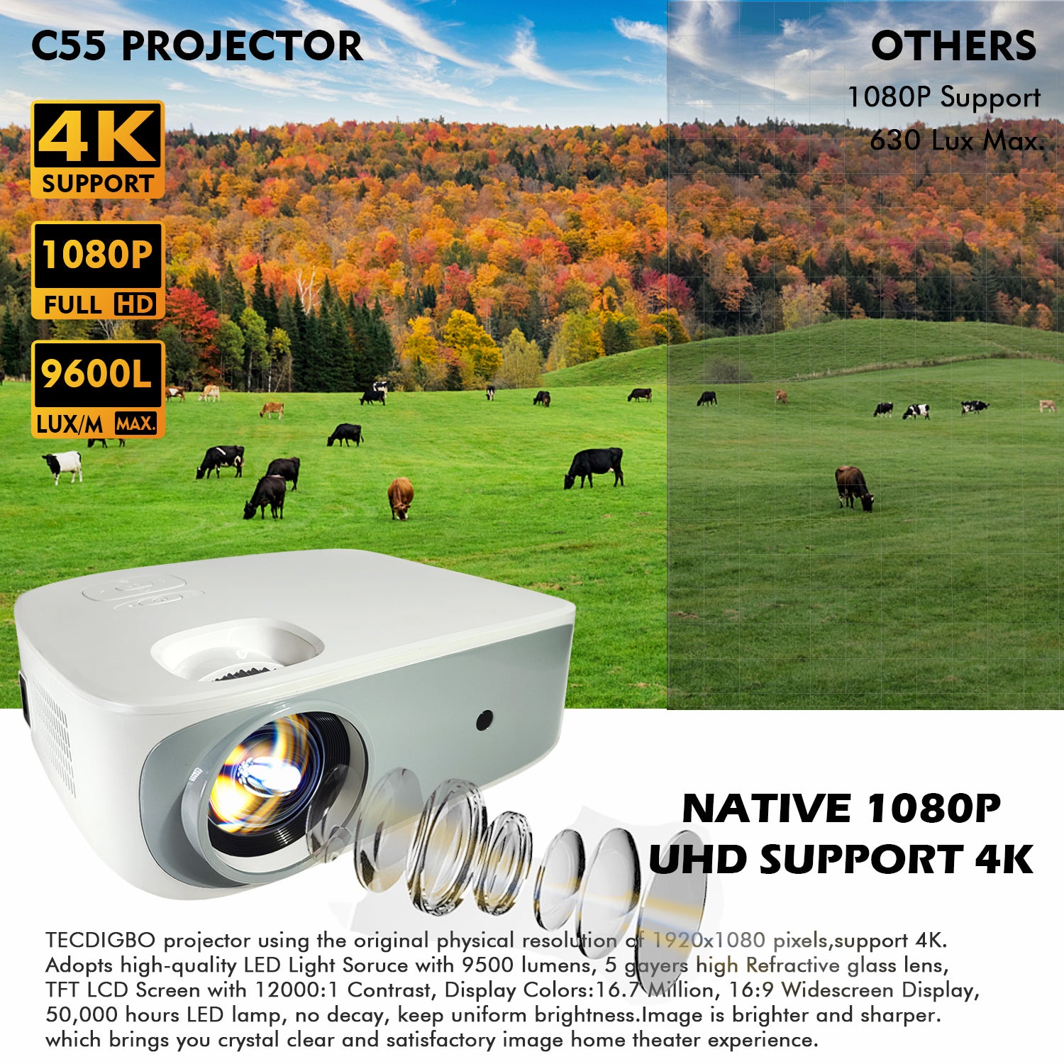 4K 5G Bluetooth Projector  4D Keystone Correction Native 1080P Full HD Outdoor Movie Projector For Smart Phone Laptop PC DVD TV PS4 - 5 - CJ