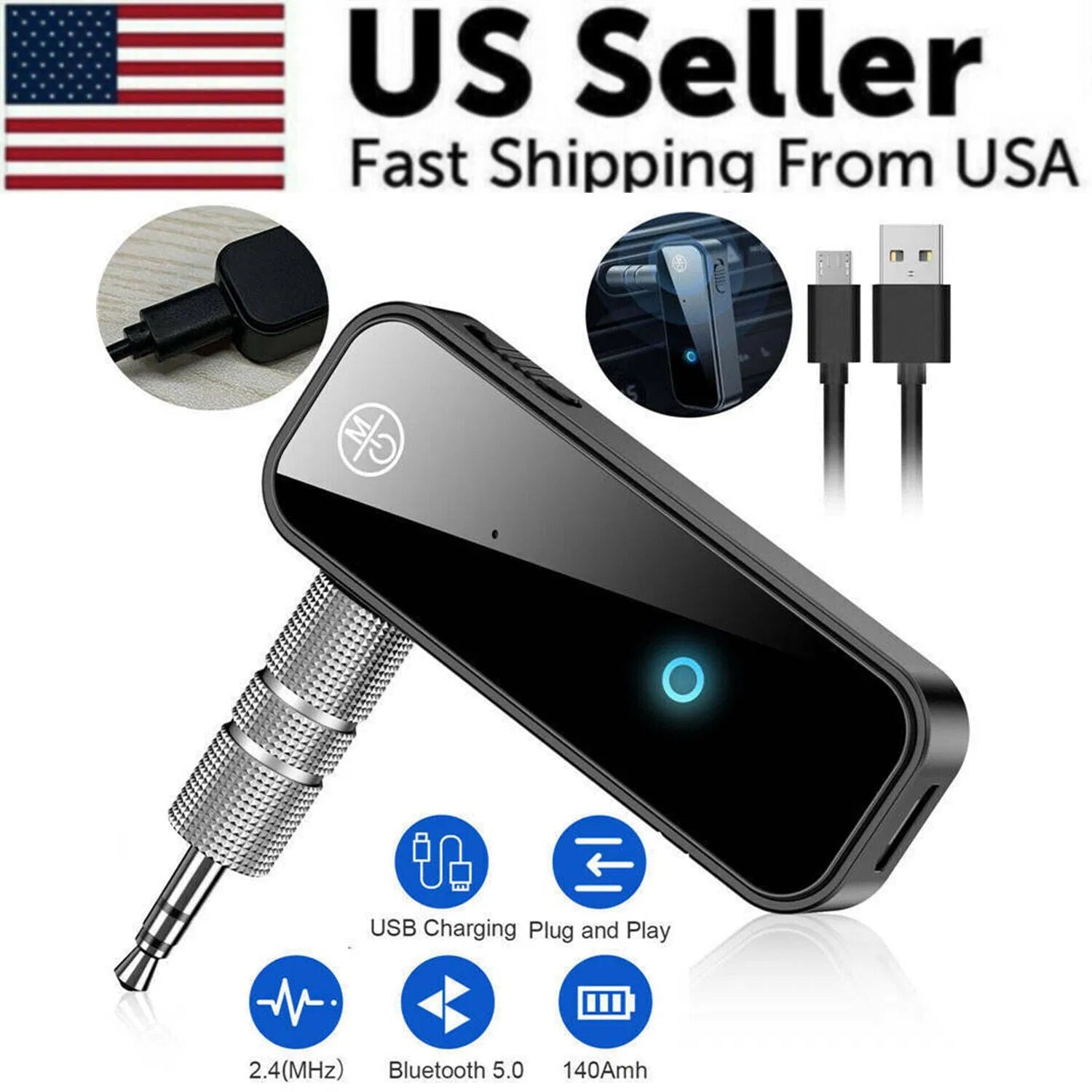 USB Wireless Bluetooth 5.0 Transmitter Receiver 2in1 Audio Adapter 3.5mm Aux Car - 5 - CJ