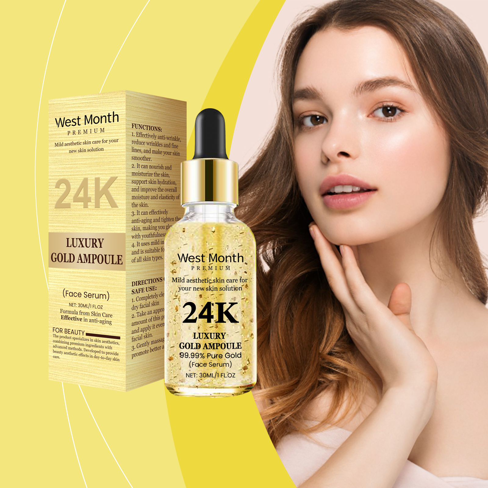 West&Month 24k Gold Skin Care Essence, Hyaluronic Acid Essence Gently Nourishes And Moisturizes Facial Skin - 5 - CJ