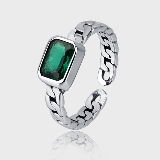 925 Sterling Silver Ring Womens Worn Green Square Zircon - 4 - CJ