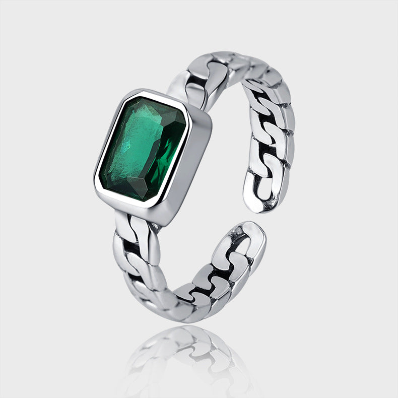 925 Sterling Silver Ring Womens Worn Green Square Zircon - 4 - CJ