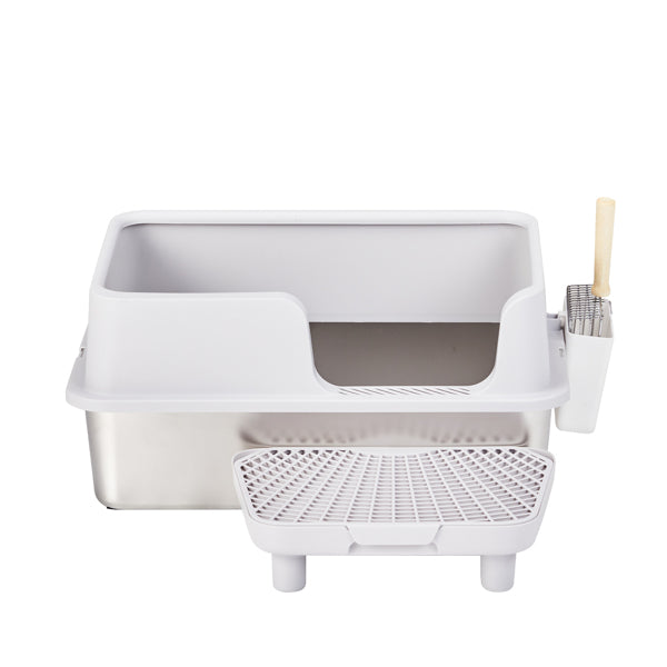 61x40x33CM, Litter Box, Stainless Steel And Plastic, Upper And Lower Snap Type, With Litter Spatula, Foot Pad - Grey - 5 - CJ