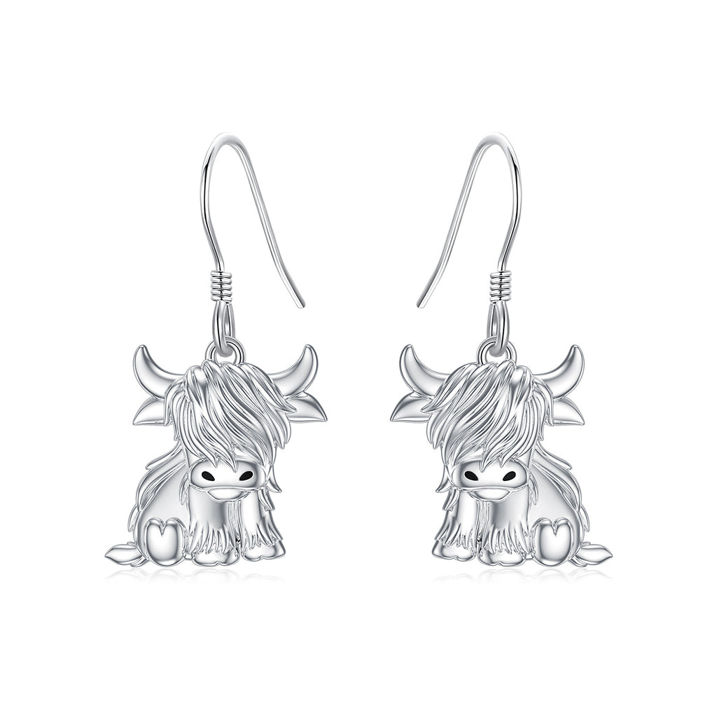 Highland Cow Earrings for Women 925 Sterling Silver Cow Dangle Drop Earrings