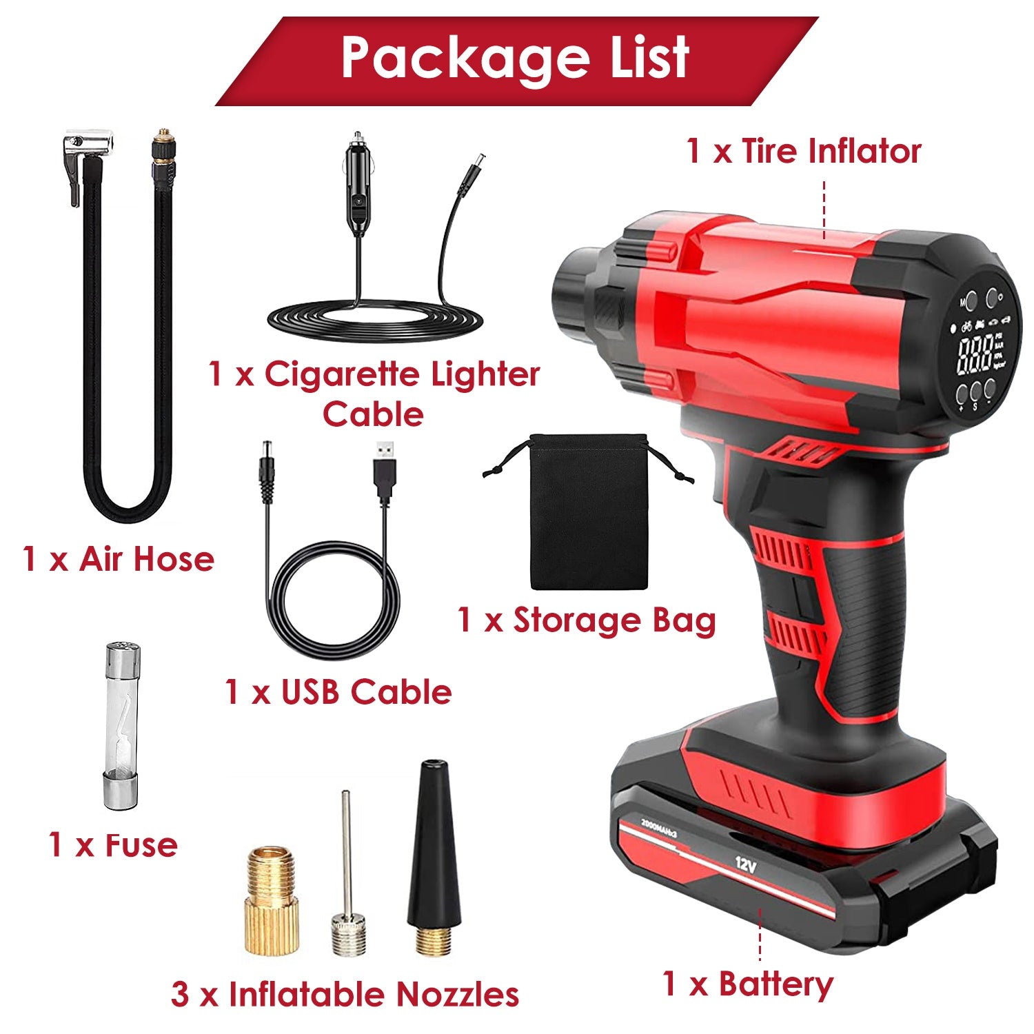 1Pc 150PSI Cordless Car Tire Inflator Rechargeable  2V Portable Electric Air Compressor With LED Light For Car Bike Motorcycle Ball - 5 - CJ