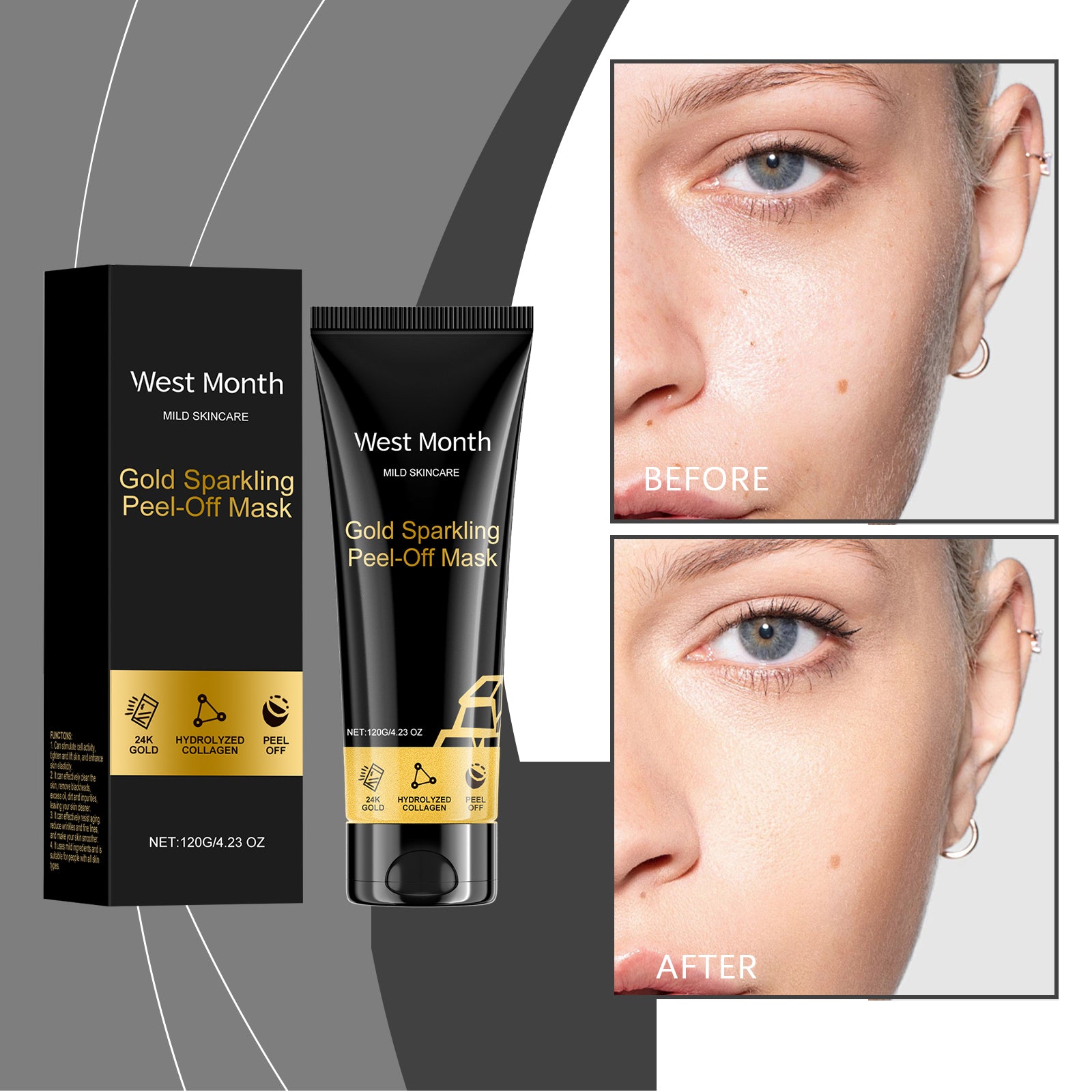 West Month Gold Peel Mask, 24k Gold Collagen Peel Mask Firming Moisturizing And Cleansing MaskWest Month Gold Peel Mask, 24k Gold Collagen Peel Mask Firming Moisturizing And Cleansing Mask - 5 - CJ