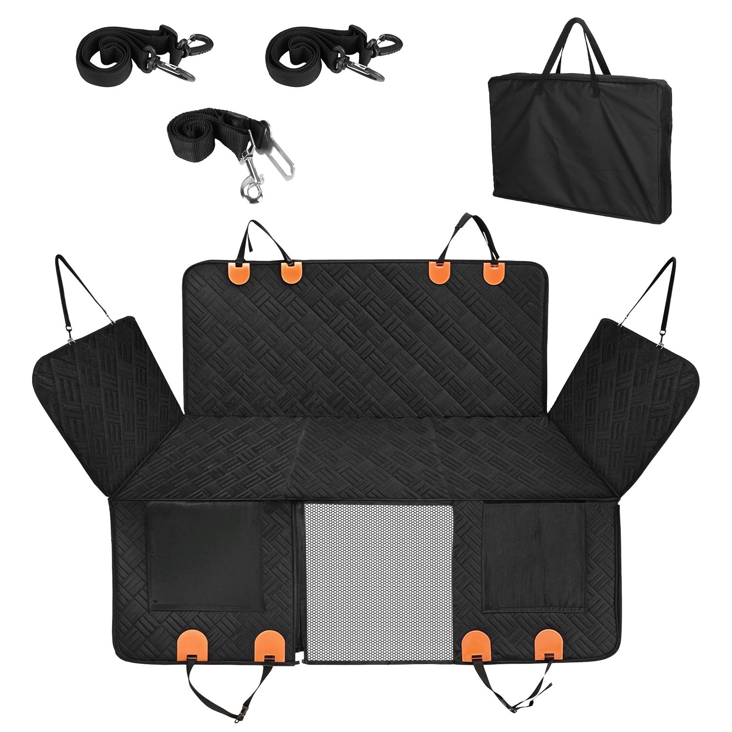 1Pc Dog Car Seat Cover For Back Seat Waterproof Oxford Cloth Seat Cover Hammock Non - Slip Scratchproof Back Seat Extender With Side Flap Mesh Window Storage Bag For Car SUV Truck - 5 - CJ