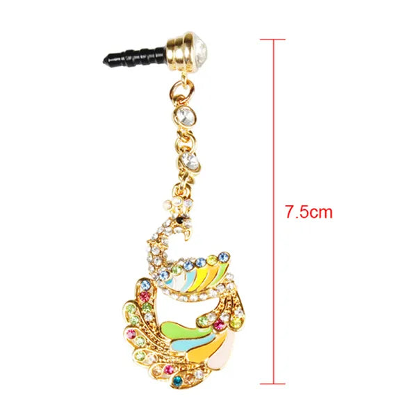 Colorful Crystal Diamond Phoenix Dust Cap Pendant For Cell Phone 3.5mm Jack - 5 - CJ