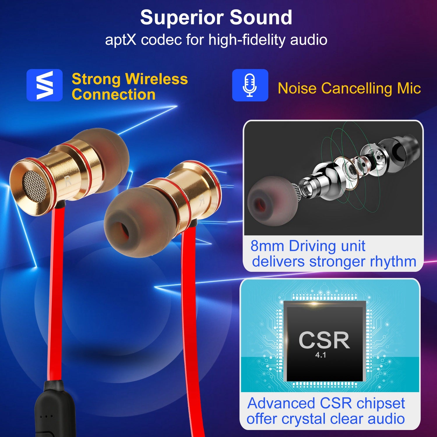 Sport Headsets Wireless V4.1 In - Ear Stereo Headphones Sweat - proof Running Earphones With Mic Hands - free - 5 - CJ