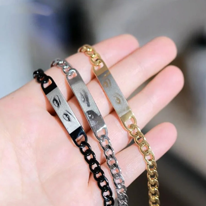 Personalized Human Eye Bracelet DIY Laser Engraved Stainless Steel Couple Bracelet Engraved Portrait Bracelet - 7 - CJ