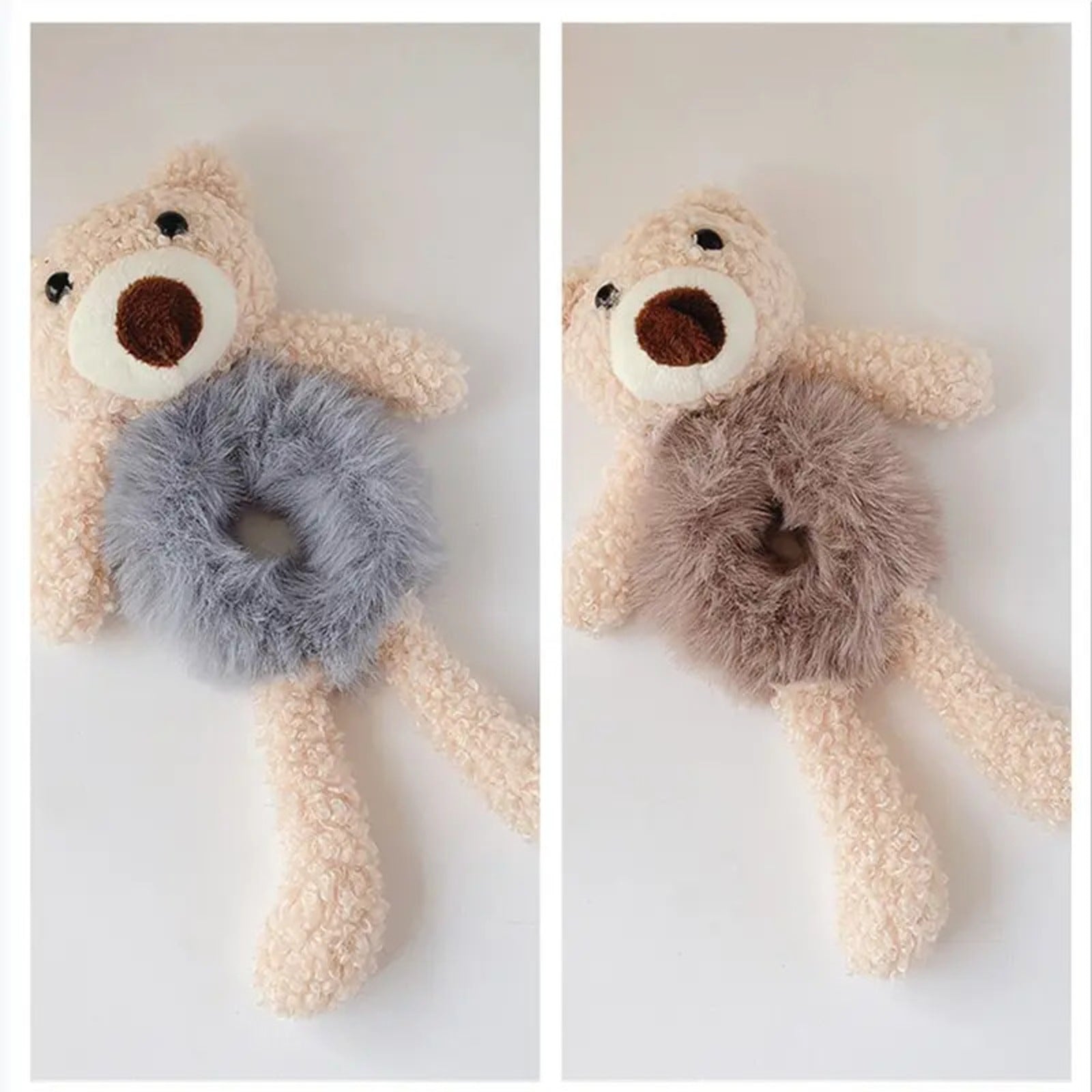 Girls Lovely Scrunchies Cute Bear Hair Band Rabbit Fur Hair Rope Soft Warm Rubber Band Pretty Hair Accessories - 5 - CJ