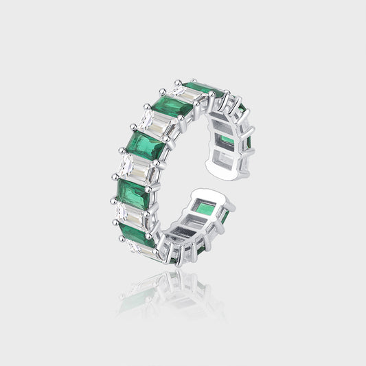 Fashion Personality Niche Design Square Diamond Emerald Ring Female - 4 - CJ