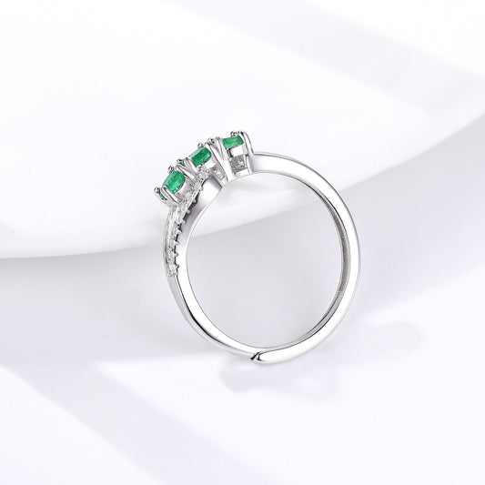 Luxury Natural Emerald Ring S925 Silver Opening - 4 - CJ