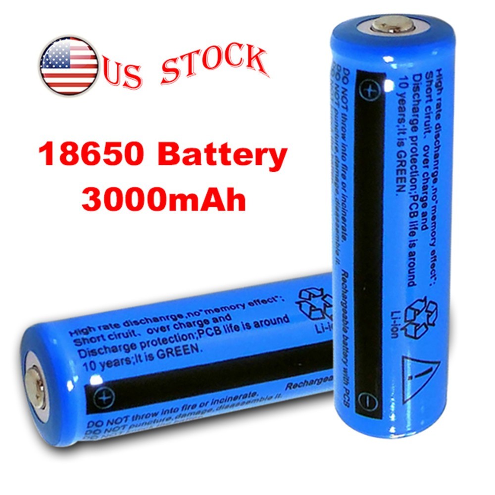 2Pcs Battery 3.7V Rechargerable Li-ion 3000mAh 18650 Batteries For Torch Flashlight Laser Headlamp