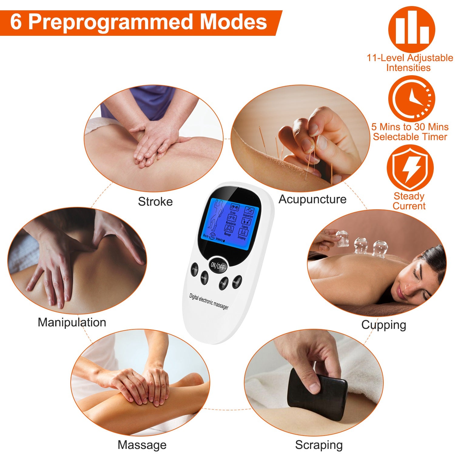 1Pc Electric Muscle Stimulator Dual Channels With 8 Electrode Pads Pulse Massager Pain Relief Therapy Tens Device - 5 - CJ