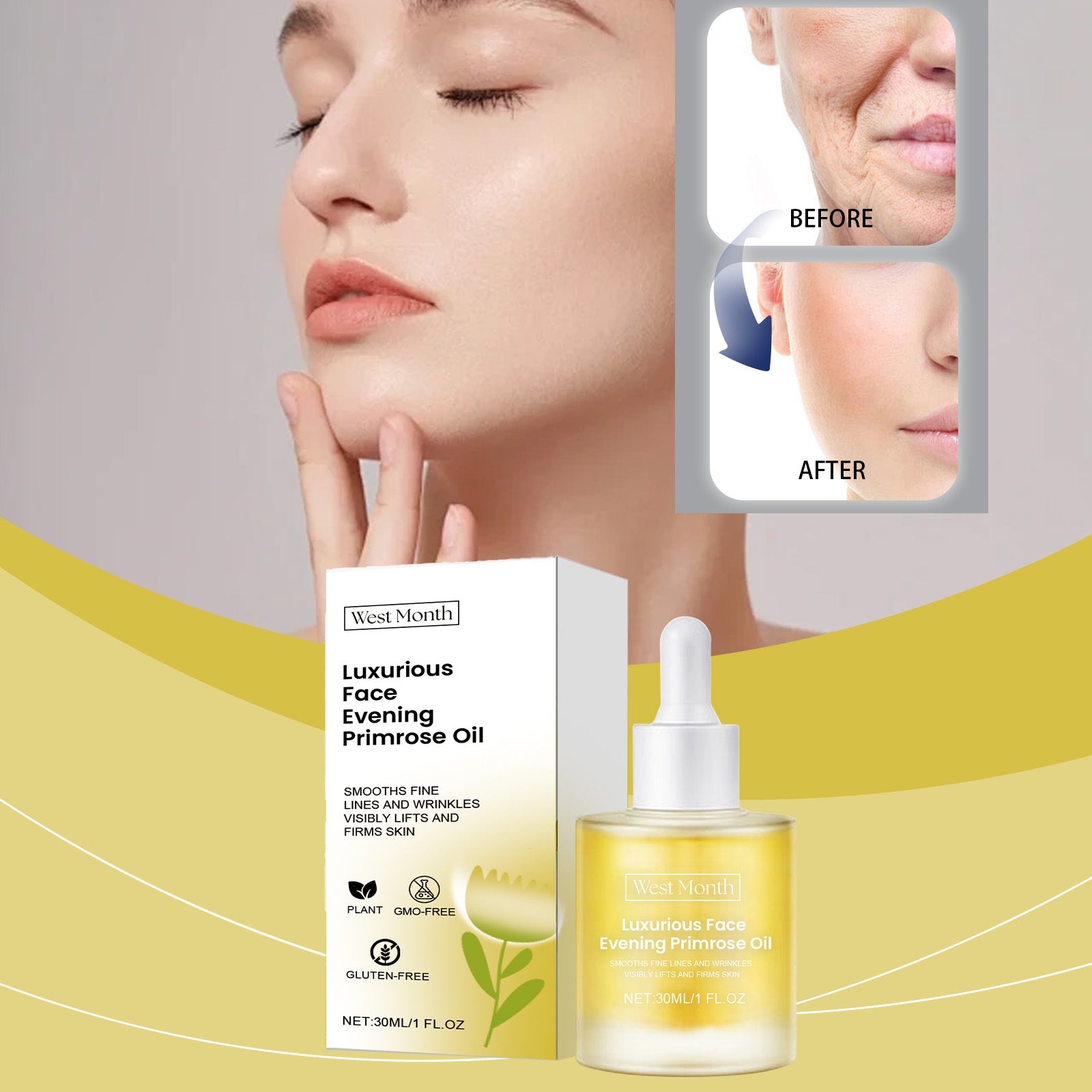 West&Month Primrose Essential Oil, Moisturizing, Anti - Wrinkle, Firming, Light Line, Moisturizing And Nourishing Facial Essence - 5 - CJ