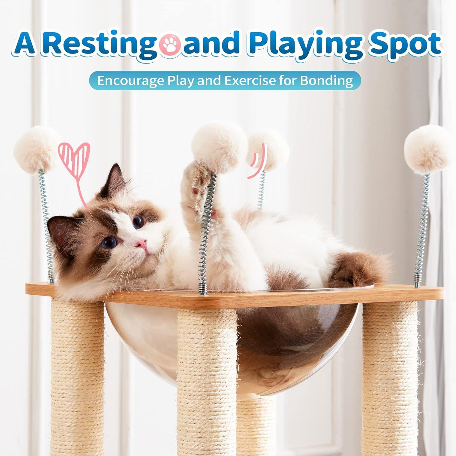 Indoor Wooden Cat Climbing Frame Cat Tower Cat House With Cat Scratching Board Ramp Suitable For Large Cats And Kittens - 5 - CJ