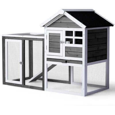 House Type With Ladder Gray Fir Wood Chicken Rabbit Cage - 5 - cjdroshippping