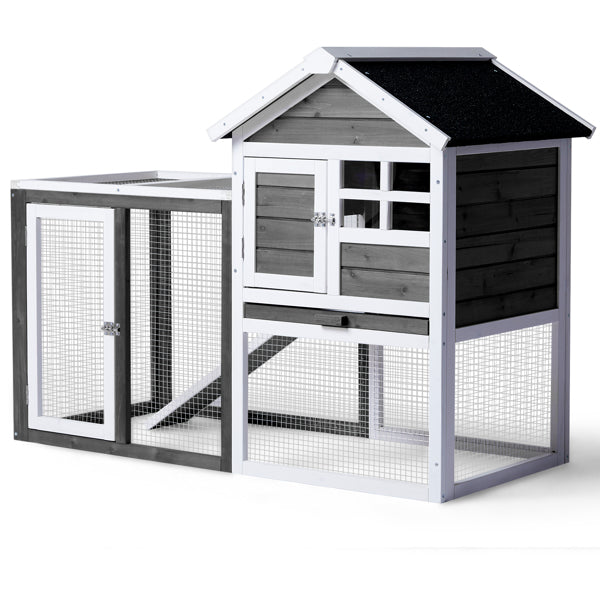 House Type With Ladder Gray Fir Wood Chicken Rabbit Cage - 5 - cjdroshippping