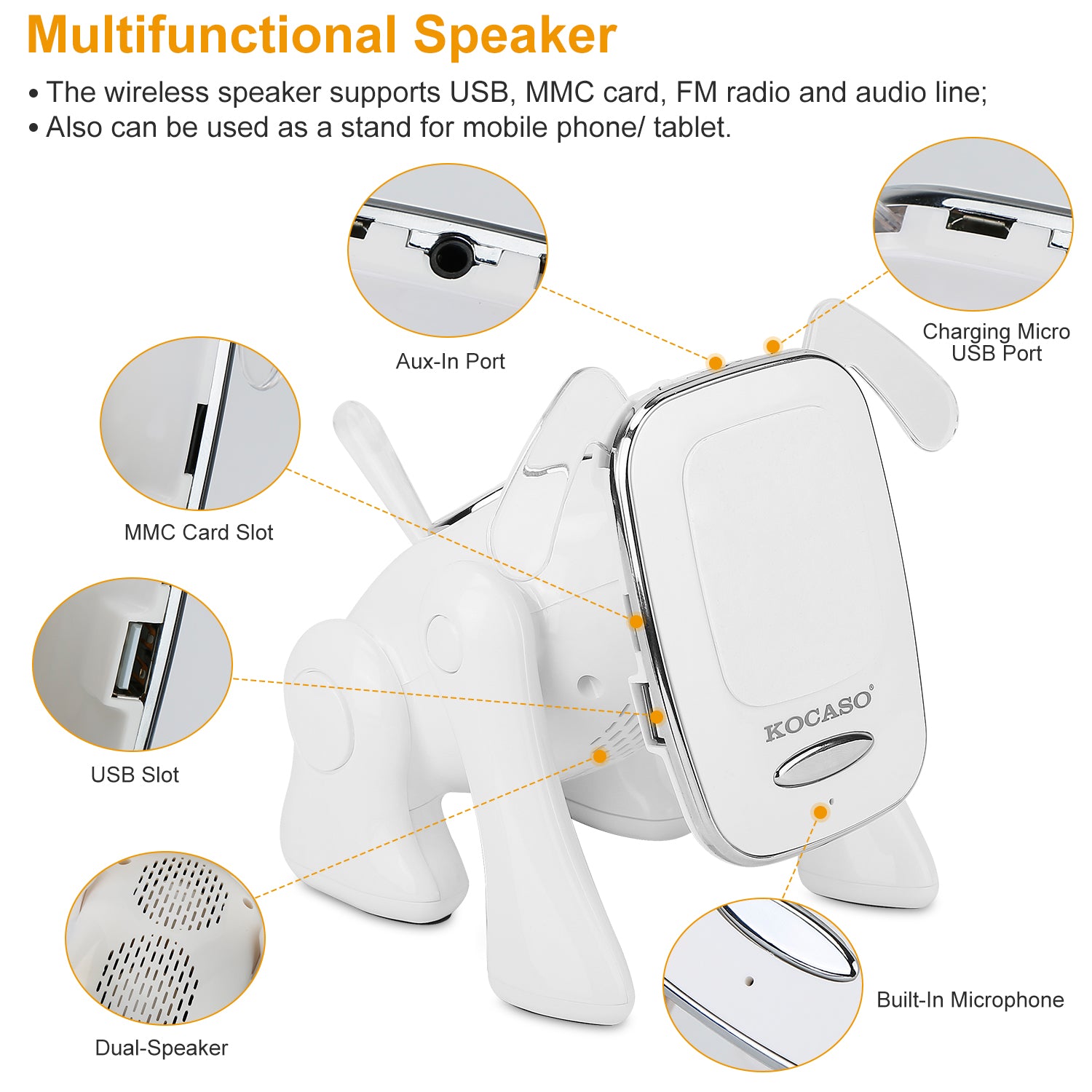 Puppy Dog Wireless Speaker Portable Mini Music Player Stereo Cute Animal Speaker With Built - In Mic FM Radio Stereo Bass MMC Card Slot USB Port For Cellphone Tablet - 5 - CJ