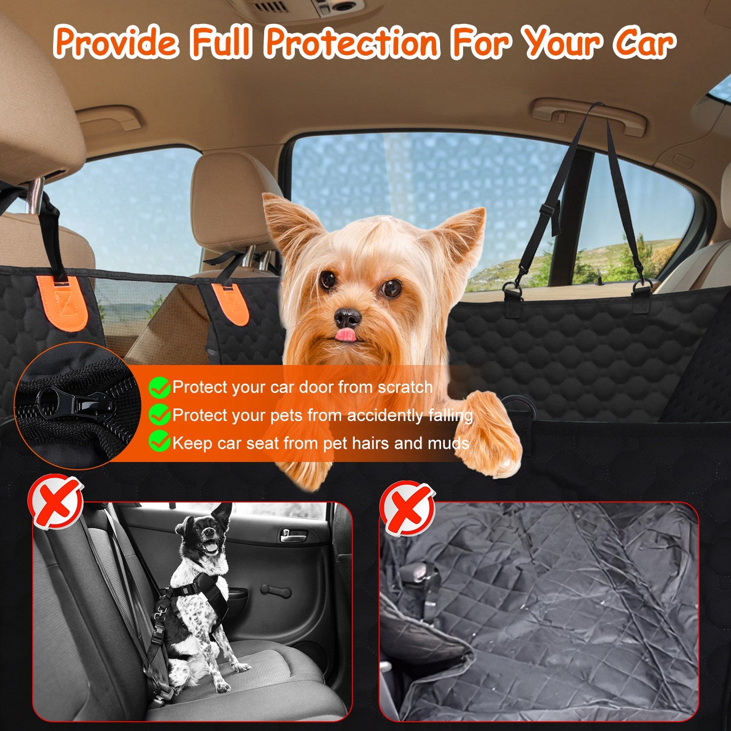 Dog Car Back Seat Cover With Zipper Mesh Window Storage Bags Waterproof 600D Oxford Cloth Car Seat Protector With Slide Flaps For Cars Trucks SUVs - 5 - CJ