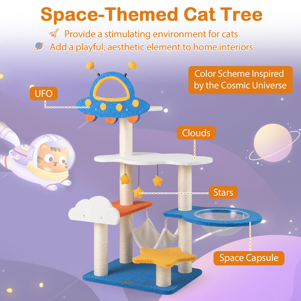 49 Inches Tall Cat Tree With UFO Top Perch Space Capsule And Sisal Scratching Posts - 5 - CJ