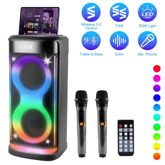 Portable Wireless Party Speaker With LED Light Wireless Mic Remote Control TWS Treble Bass Mic. Echo Music Accompany Mic. Priority Guitar In - 5 - CJ