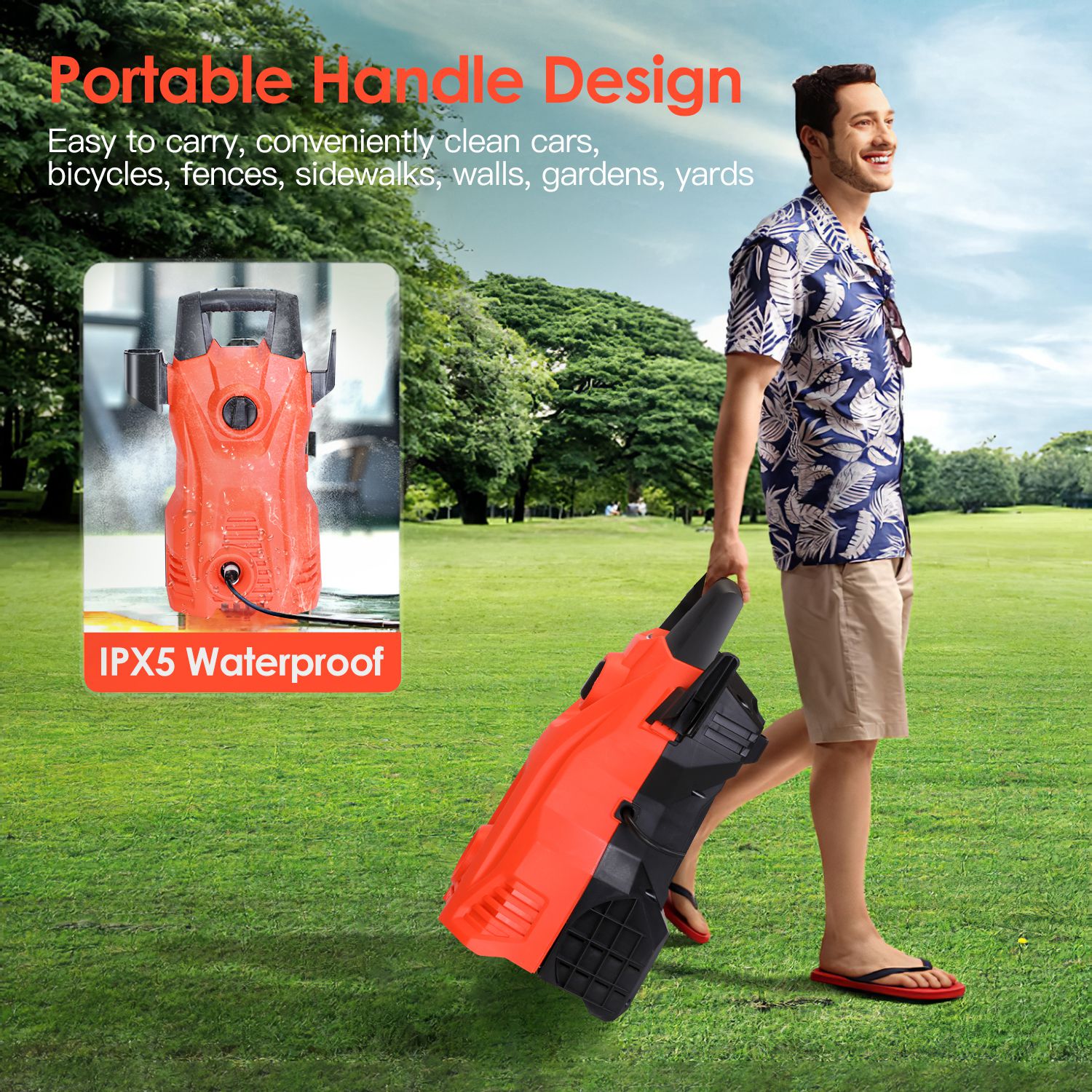 1Pc Electric High Pressure Washer 1740PSI  Powerful Car Washer Pressure Cleaner With Adjustable Spray Nozzle Soap Dispenser IPX5 Waterproof For Patio Garden Driveway - 5 - cjdropshipping
