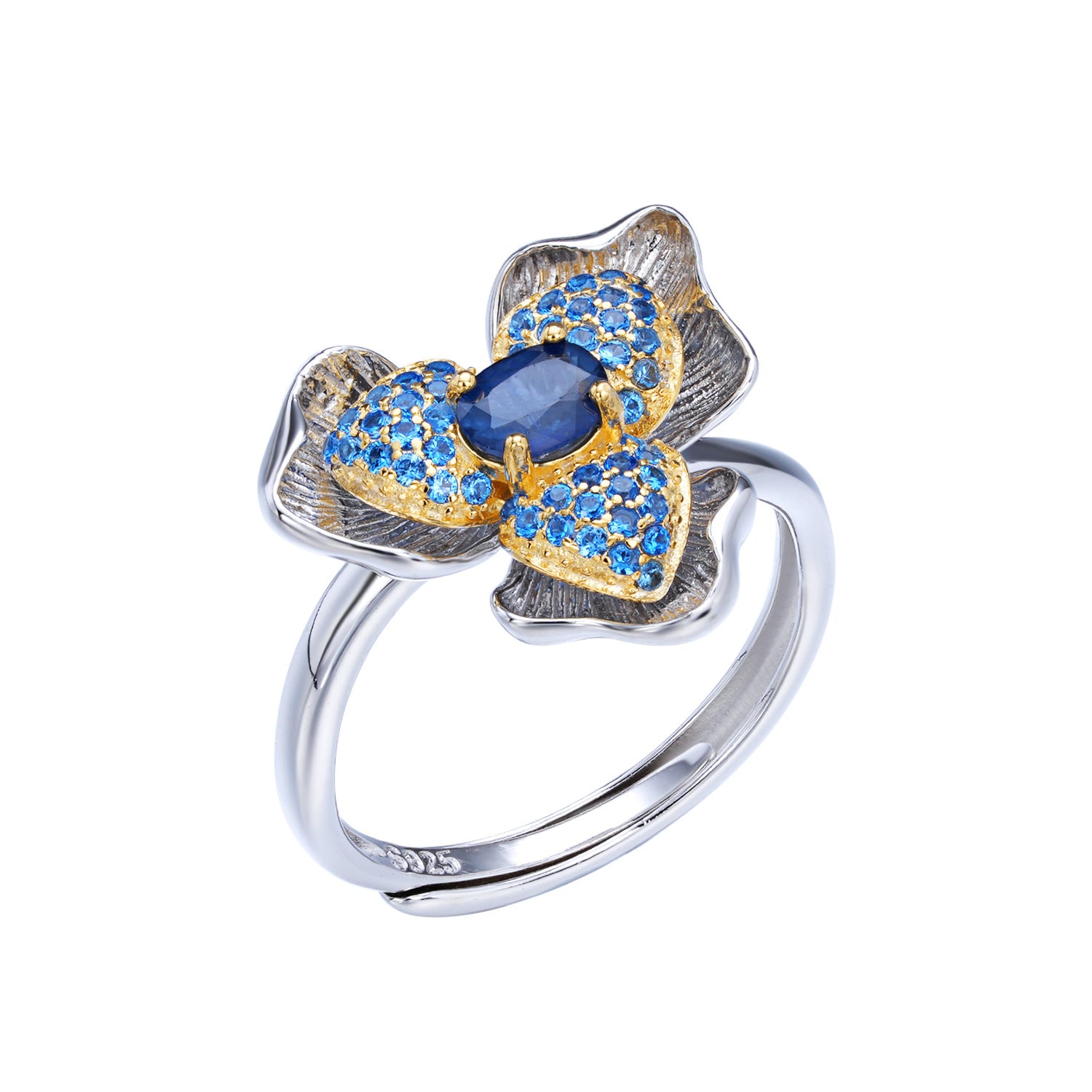 Vintage Flower Shaped Ring For Female Minority Design 925 Silver Set Sapphire - 4 - https://x.com/titan_prim62775J