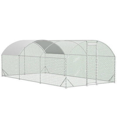 Large Chicken Coop Metal Chicken Run With Waterproof And Anti - UV Cover, Dome Shaped Walk - in Fence Cage Hen House For Outdoor And Yard Farm Use, 1 Tube Diameter, 9.84 X 19.68 X 6.56 - 5 - CJ