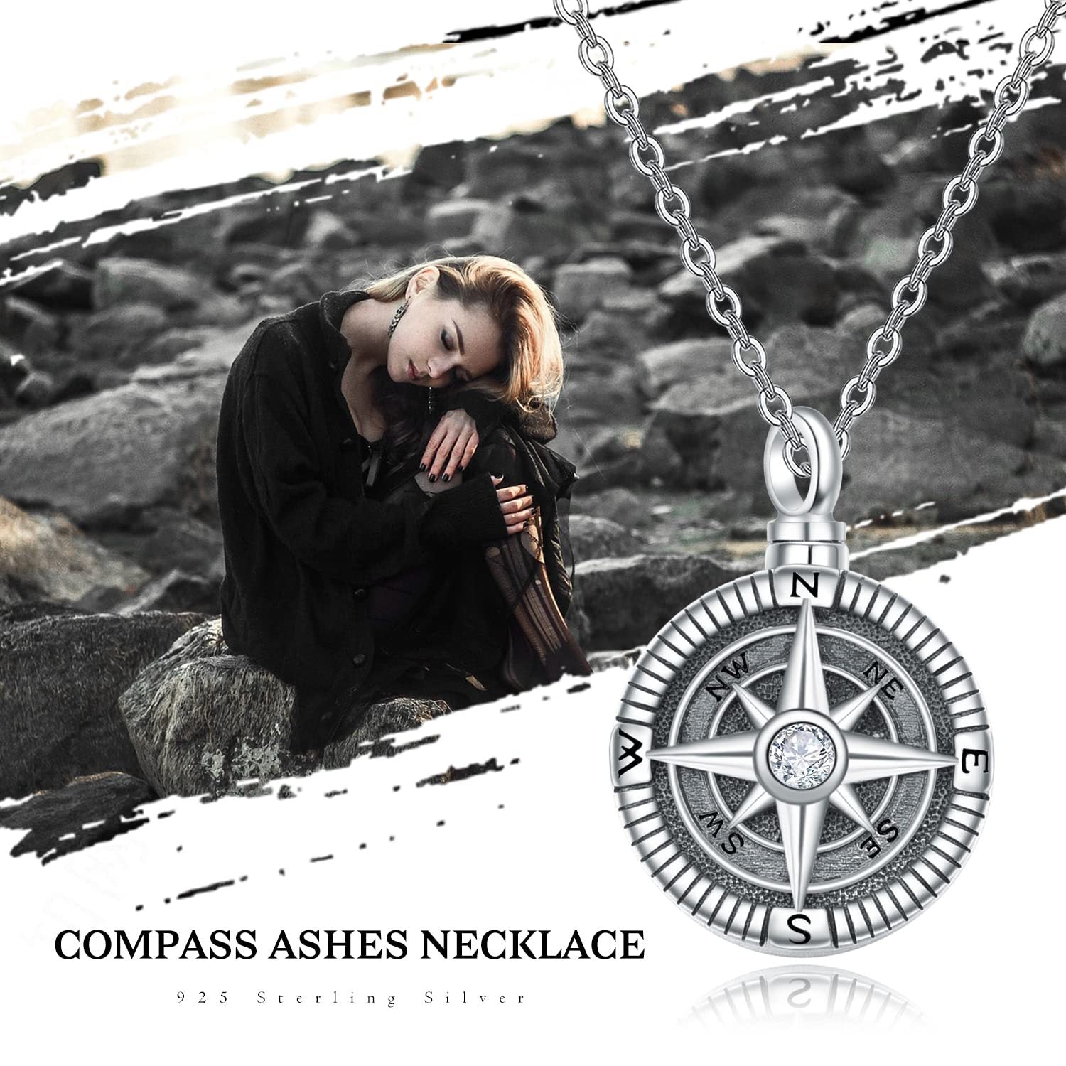 Urn Necklaces Compass 925 Sterling Sliver Keepsake Urns Pendant Ashes Jewelry by CJ