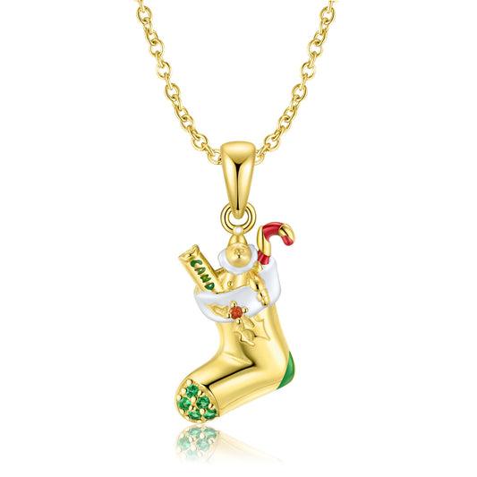 Christmas Stocking Necklace S925 Sterling Silver Gold - plated Exquisite Ins Wind Collarbone Chain Jewelry Gift - 4 - https://x.com/titan_prim62775J