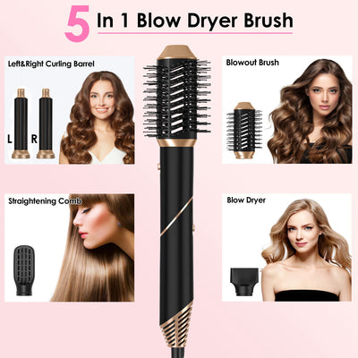 1Pc 5 In 1 Hot Air Styler Straightener Curler Dryer Automatic Wrap Styler Hair Dryer Brush Set With 3 Temp Settings ALCI Plug Glove Cable Tie 2 Alligator Hair Clips - 5 - CJ