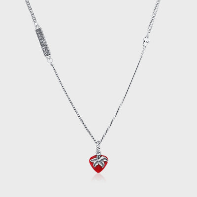S925 Sterling Silver Enamel Strawberry Pendant French Retro Necklace - 4 - https://x.com/titan_prim62775J