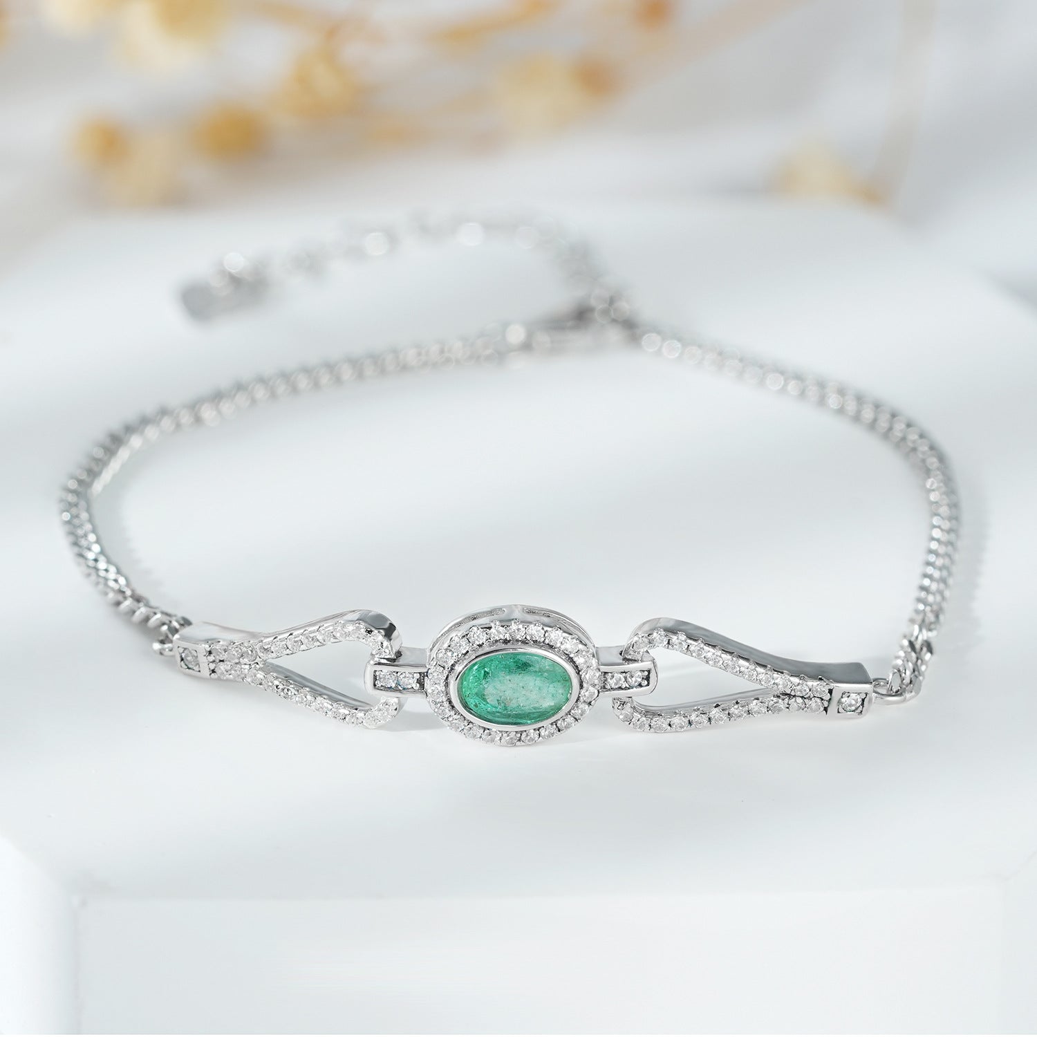 Fashion S925 Silver Emerald Bracelet With Synthetic Zirconia - 4 - CJ