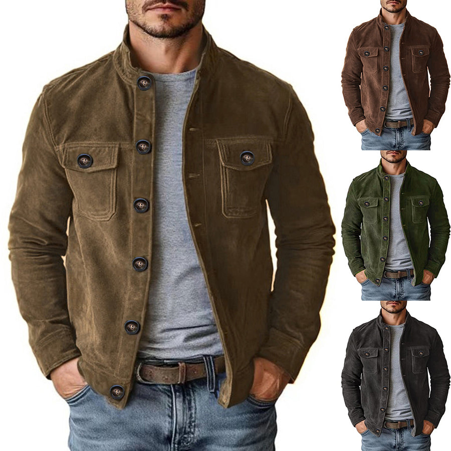 Vintage Single - breasted Jacket Men's Casual Motorcycle Faux Suede Tops - 0 - CJ