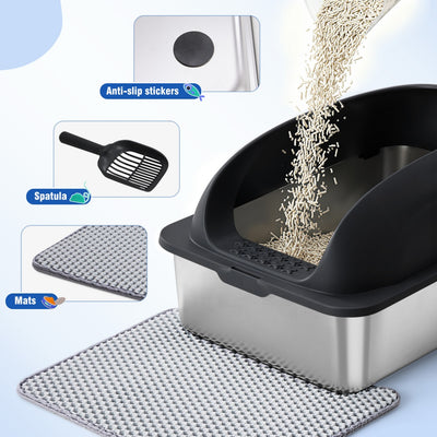 Stainless Steel Cat Litter Box With Lid, Large Cat Litter Box For Big Cats, Scoop And Mat Included - 5 - CJ