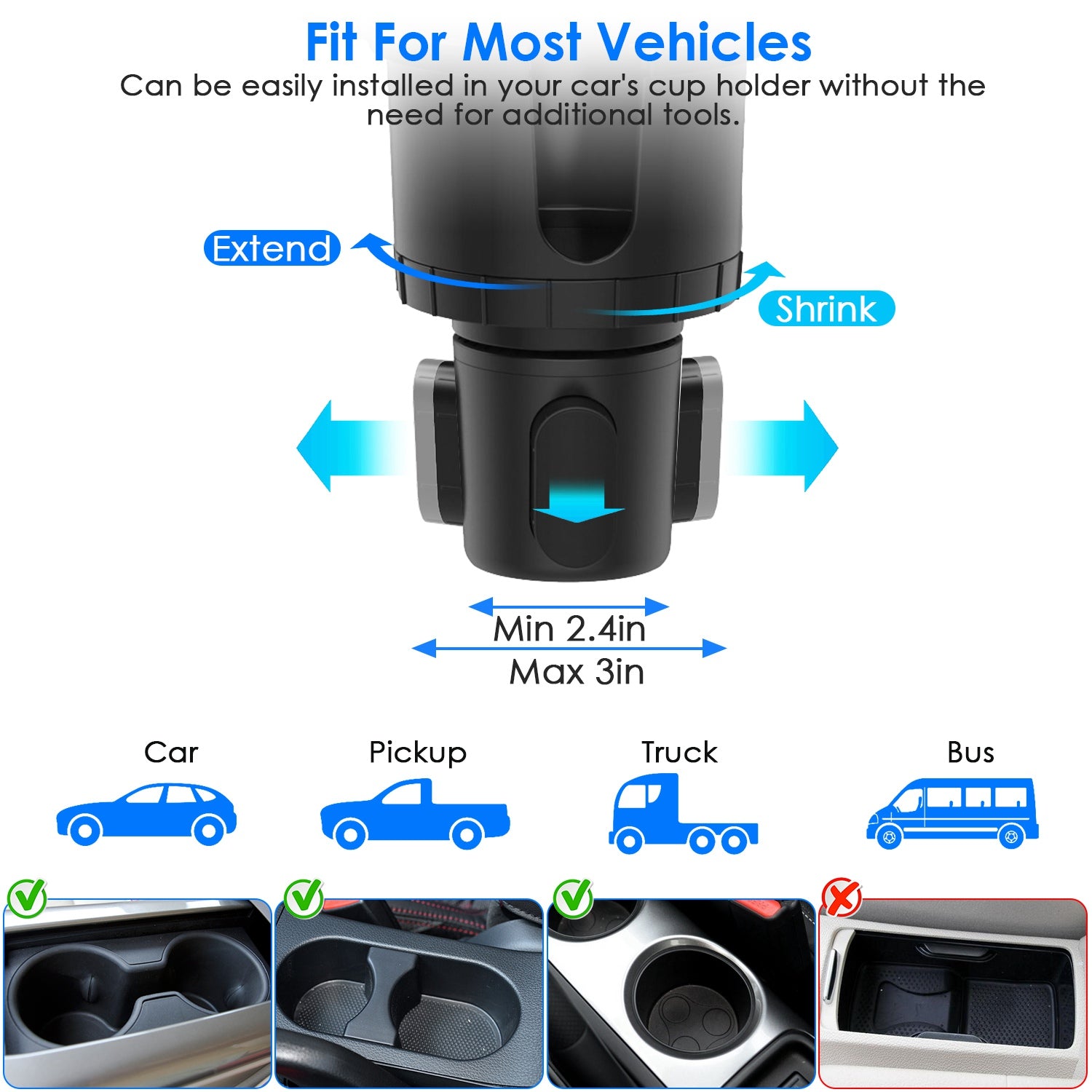 1Pc 2 In 1 Car Cup Phone Holder Automotive Drink Holder With 360 Degree Rotating Gooseneck Phone Mount Adjustable Base Fit For Most Phones Cups Vehicles