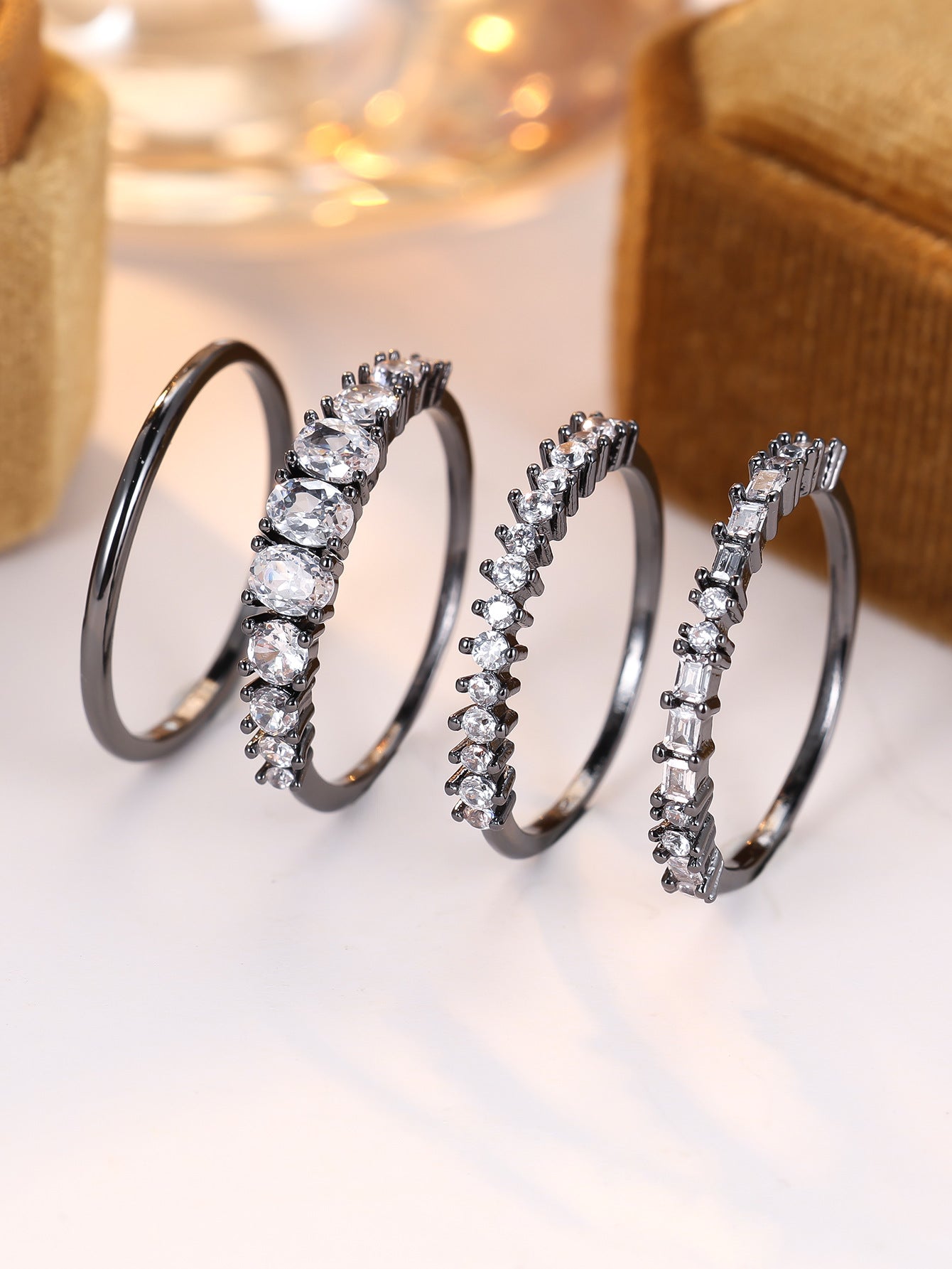 Round Color Zirconium Four - piece Ring - 0 - CJ
